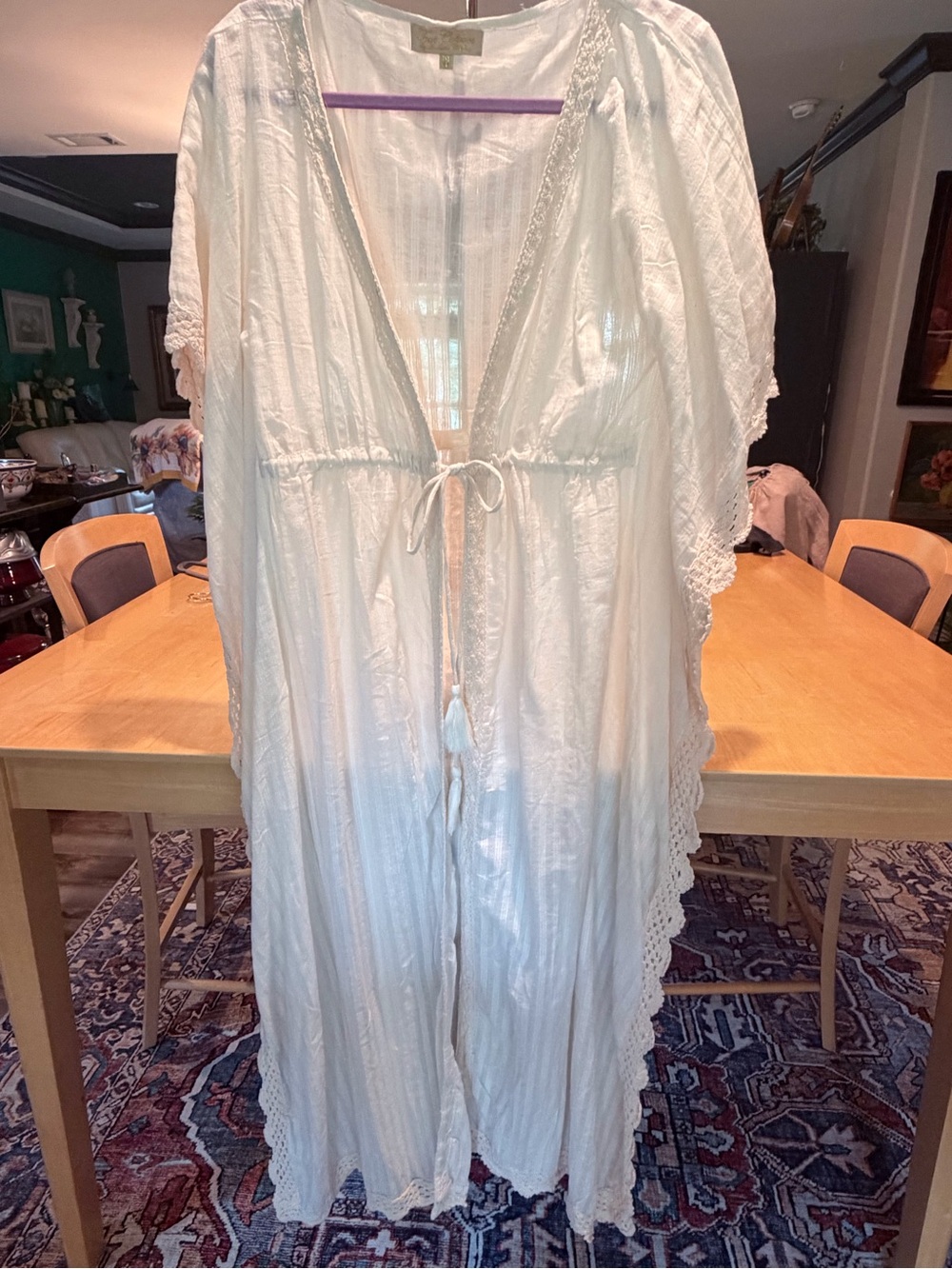 Lightweight White Lace-Trim Swim Cover-Up Kimono